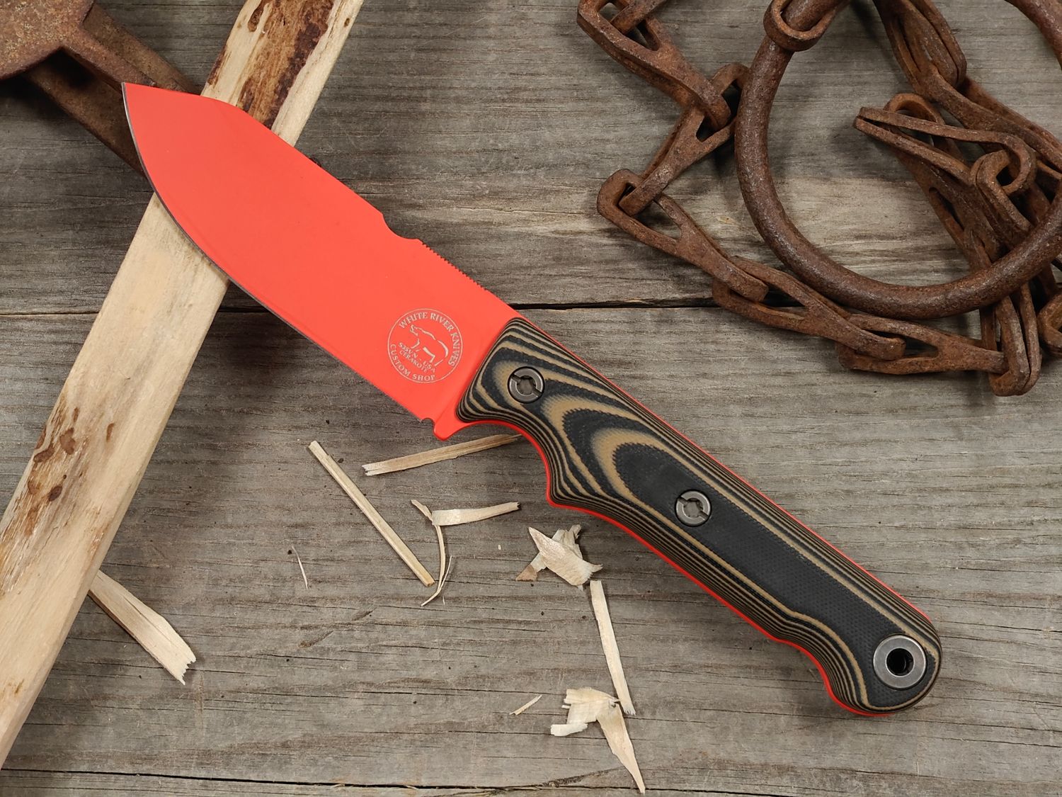 White River Knives FC4 Firecraft 4" Fixed Blade Knife / Black &amp; Tan G10 / Orange Cerakote S35VN