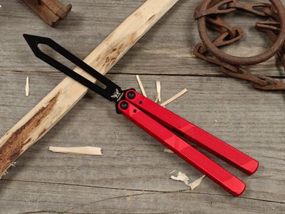 Flytanium Zenith Trainer 2.0 4.5" Butterfly Knife / Lava Red Aluminum / Black Skeletonized 440