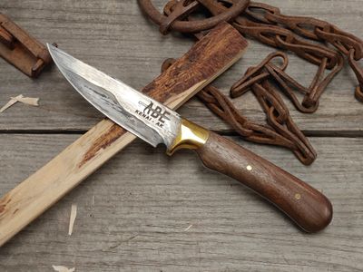 ABE Knives San Mai 4" Fixed Blade / Black Walnut &amp; Brass Bolster / 80CrV2 &amp; 15N20