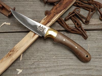 ABE Knives San Mai 3.75" Fixed Blade / Black Walnut  &amp; Brass Bolster / 80CrV2 &amp; 15N20