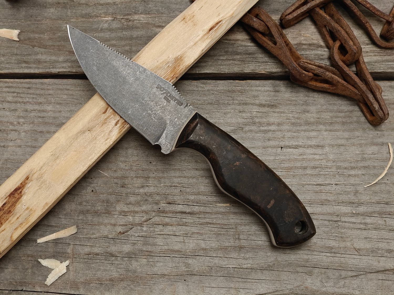 907Knives 2.75" Fixed Blade / Vintage Rag Micarta / Black Stonewash 80CrV2