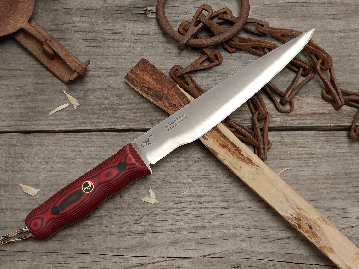 William Collins Alaskan Sockeye 7.5" Fillet Knife / Black &amp; Red G10 w/ Black Pins, Fly Mosaic / Satin Nitro-V
