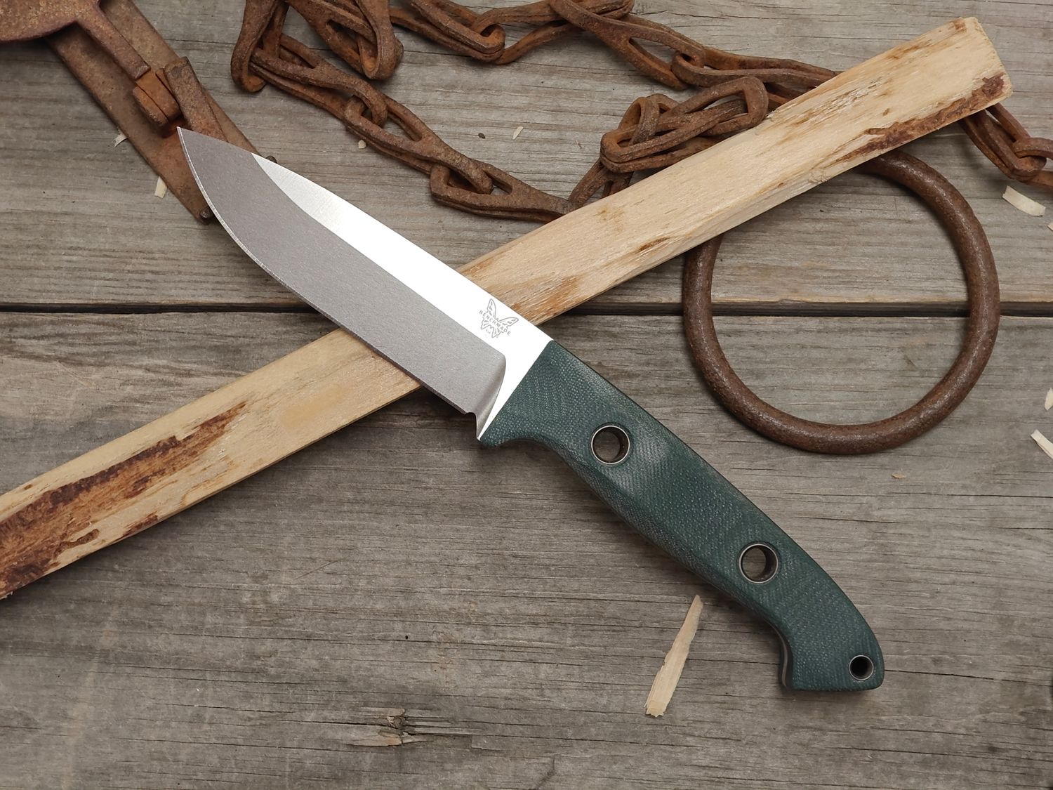 Benchmade Bushcrafter 4.43" Sibert Fixed Blade Knife / Green G10 &amp; Red Liners / Stonewash S30V (Pre-Owned)