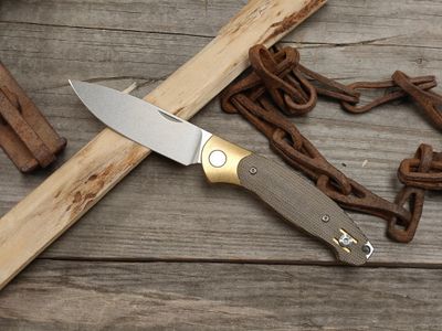 GiantMouse ACE Farley V2 2.75" Slipjoint Folding Knife / Green Canvas Micarta With Brass Bolstered / Stonewashed Elmax