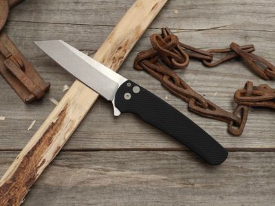 Pro-Tech Malibu 3.3” Reverse Tanto Buttonlock Flipper / Black Textured Aluminum / Stonewashed CPM-MagnaCut
