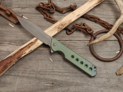 Olamic Custom Rainmaker 4" Flipper Folding / Kinetic Green Titanium / Black Stonewash M390 (Pre-Owned)