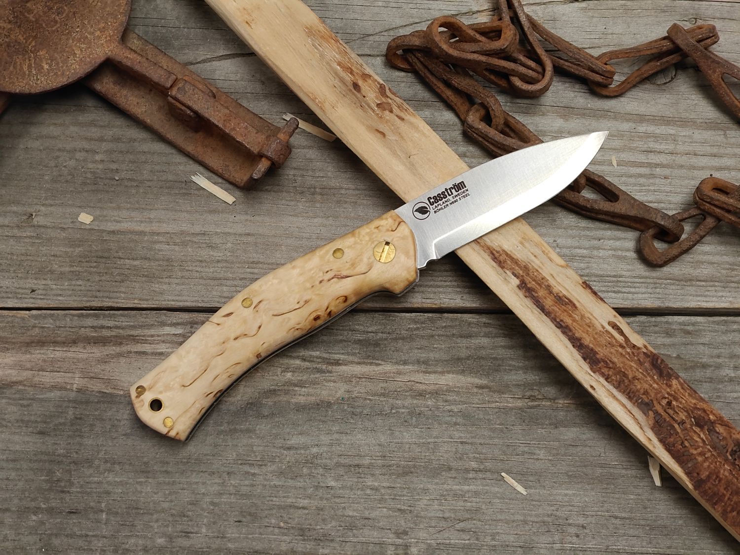 Casstrom Lars Fält 3" Slip Joint Knife / Curly Birch / Satin Bohler N690