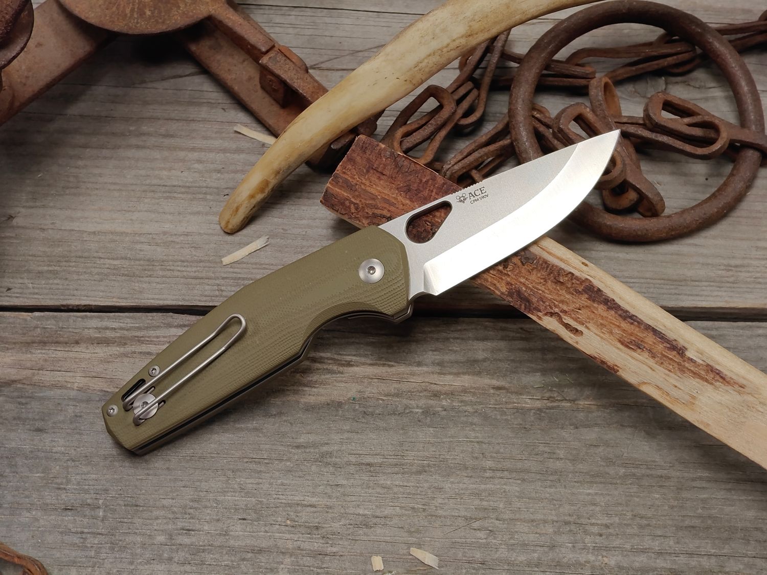 GiantMouse ACE Nimbus V3 3" Scandi Linerlock Folding / Green G10 / Satin CPM-S90V