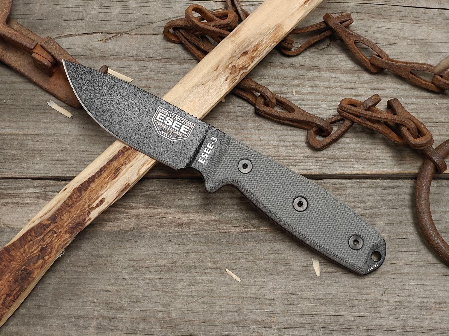 ESEE Model 3 3.5" Fixed Blade / Grey Micarta With Red Liner / Black 1095