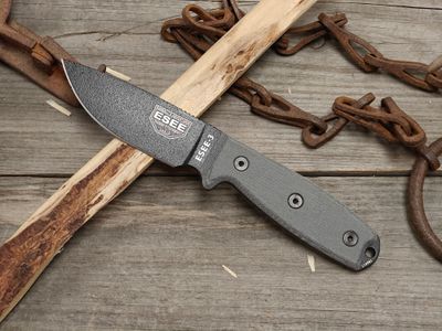 ESEE Model 3 3.5" Fixed Blade / Grey Micarta With Red Liner / Black 1095