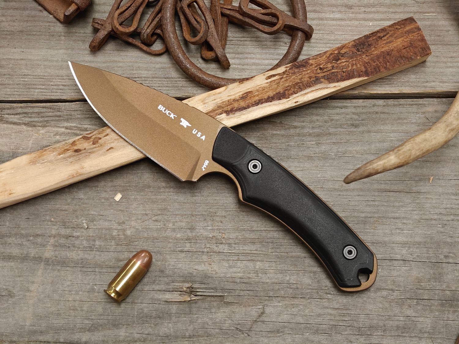 Buck Alpha Hunter Backcountry 3.6" Fixed Blade / Black VeraFlex Rubber and GRN / Bronze 420HC