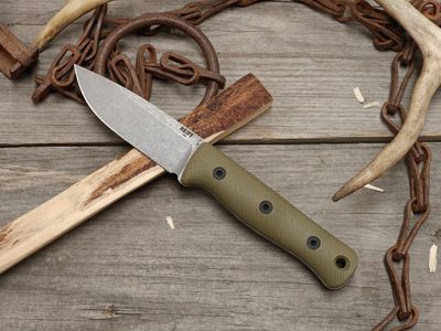 Reiff Knives F4 Saber Bushcraft 4" Fixed Blade / Fluted OD Green G10 / Stonewash CPM 3V / Kydex Sheath