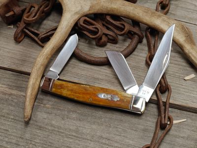 Case Large Stockman Clip Point, Spey, &amp; Pen Folding Blades / Smooth Antique Bone  / Polished Stainless Steel