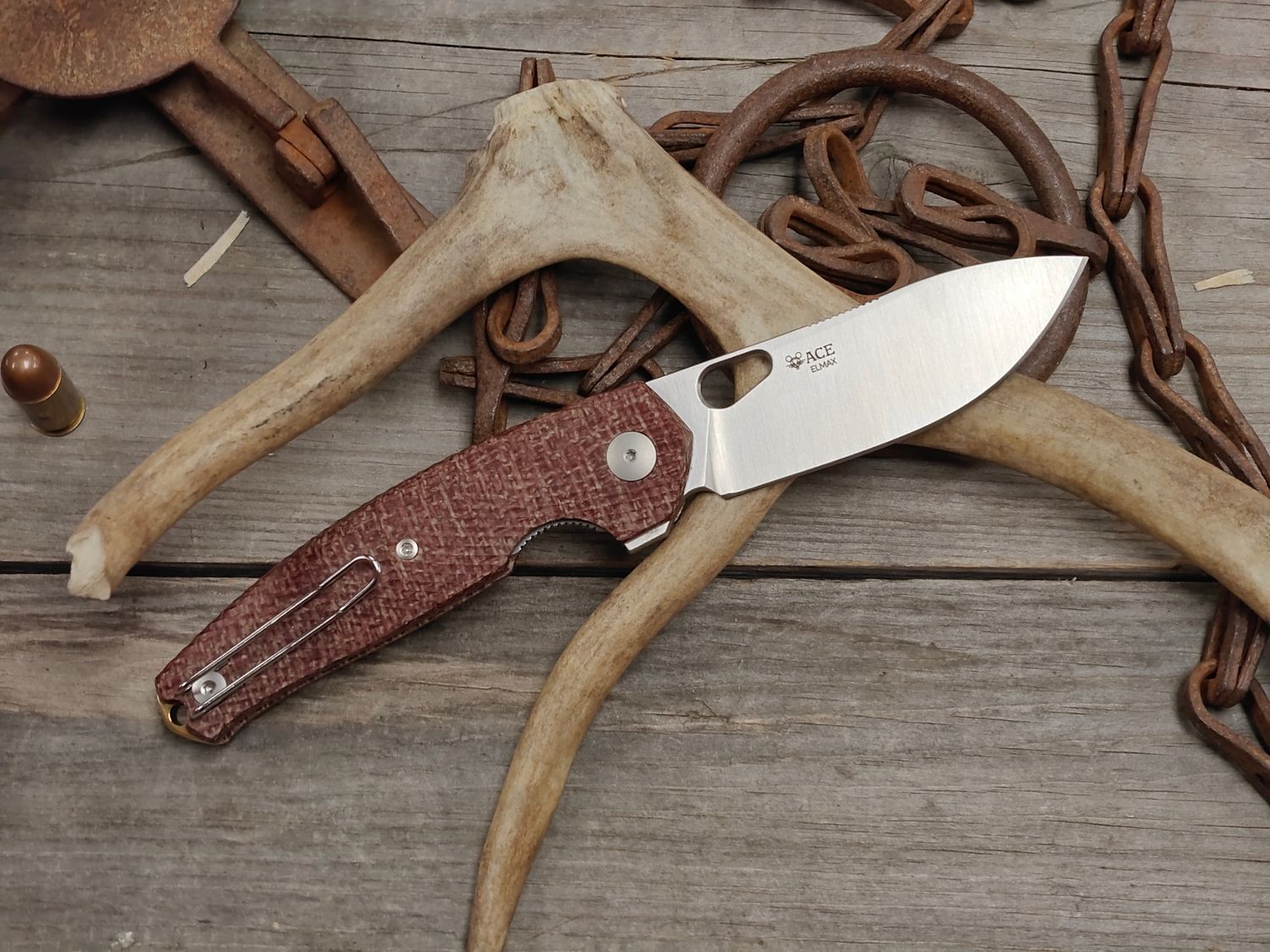 GiantMouse ACE Jagt 3" Linerlock Folding / Natural Burlap Micarta / Satin Elmax
