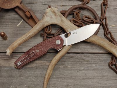 GiantMouse ACE Jagt 3" Linerlock Folding / Natural Burlap Micarta / Satin Elmax