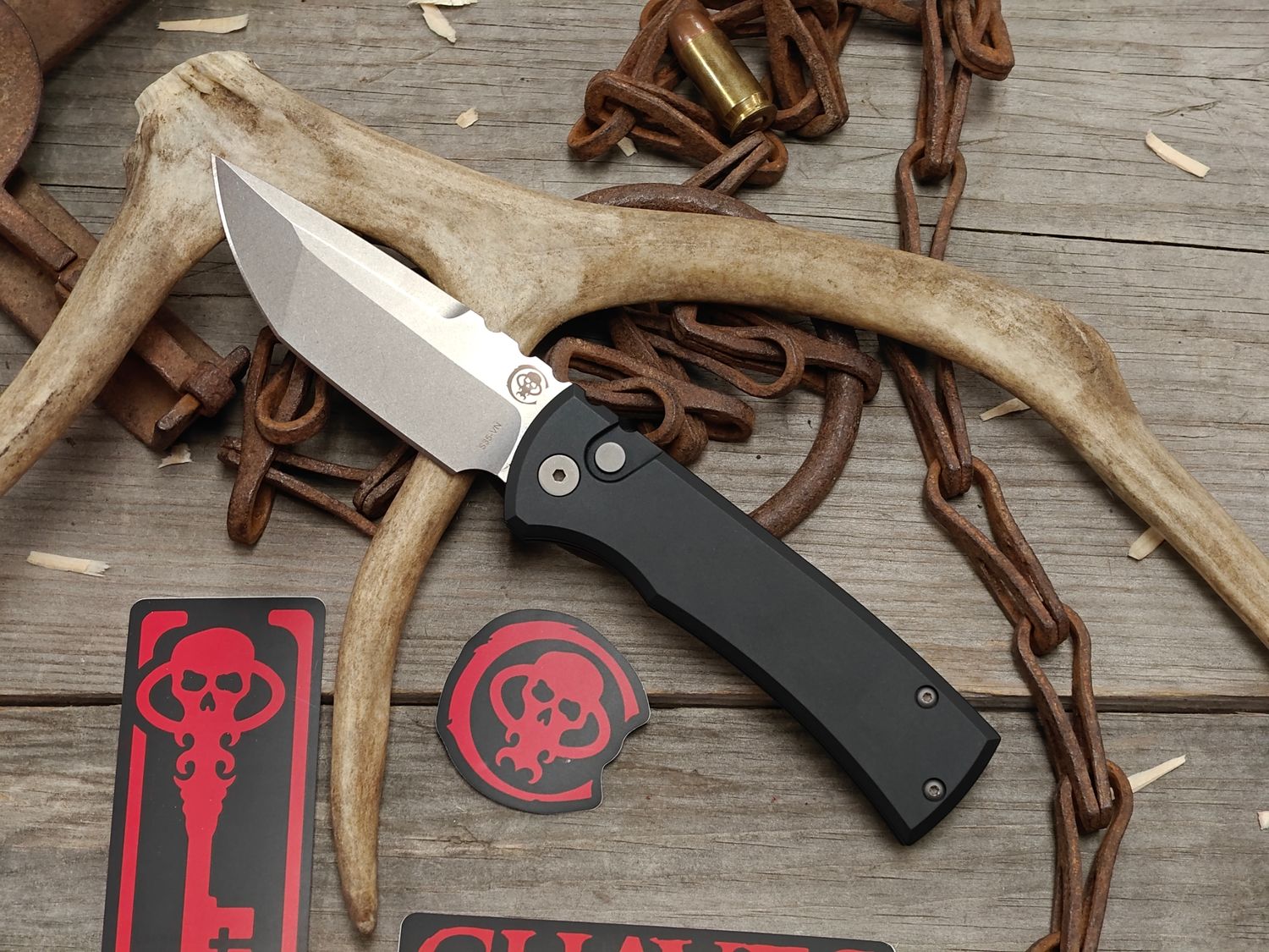 Chaves Knives Redencion 3.4" Push Button Automatic Folder / Black Aluminum / Stonewash CPM-S35VN
