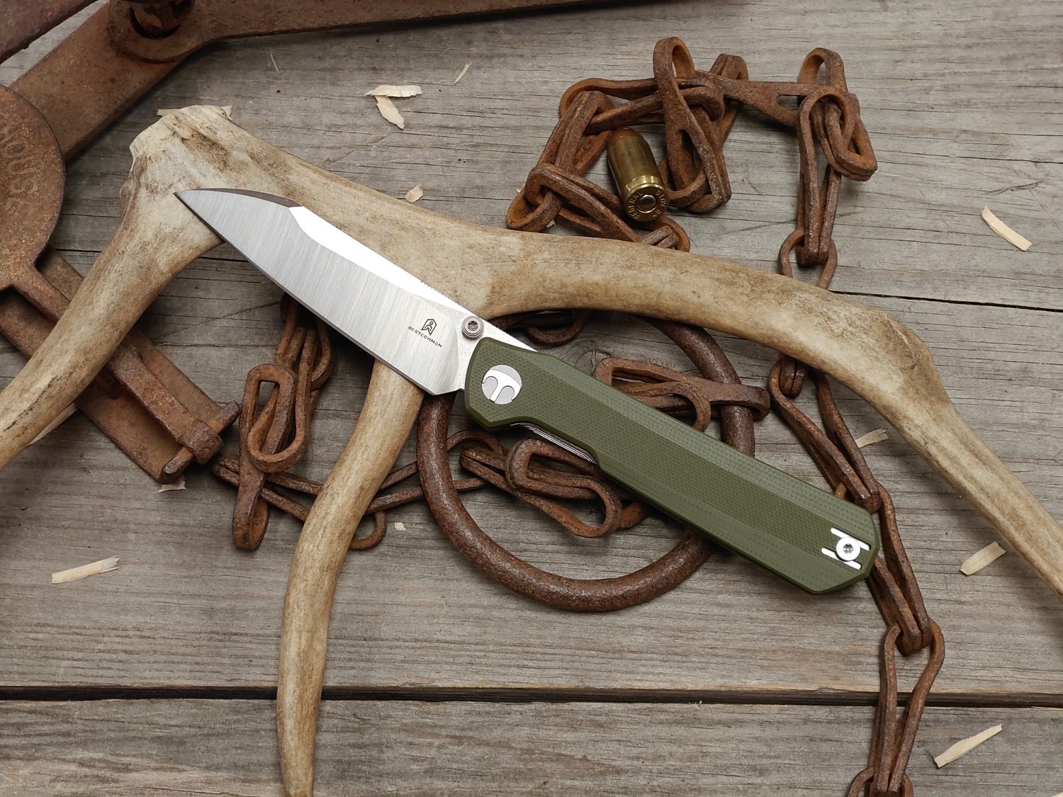 Bestech Curvee 3.25" Linerlock / OD Green G10 / Satin &amp; Stonewash AEB-L