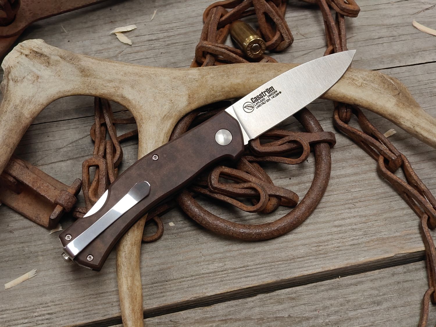 Casstrom Lars Fält EDC 3" Lockback Knife / Coffee Brown Paperstone / Satin Sandvik 14C28N
