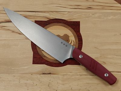 GiantMouse Kitchen 8.43" Chef Knife / Red G10 / Stonewashed Nitro-B