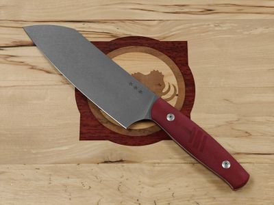 GiantMouse Kitchen 6.75" Santoku Knife / Red G10 / Stonewashed Nitro-B