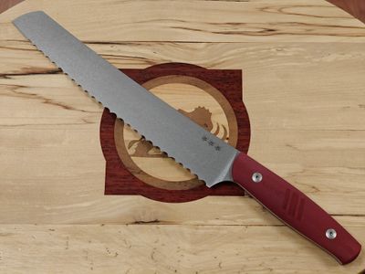 GiantMouse Kitchen 9" Bread Knife / Red G10 / Stonewashed Nitro-B