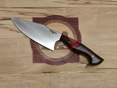 907Knives 5.25" Chef Knife / Tiger Wood with Red G10 and Linen Micarta Accents / Satin AEB-L