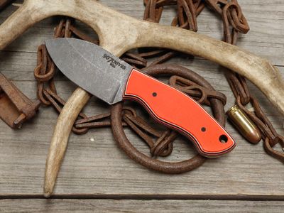 907Knives 3" Fixed Blade / Black, White, and Orange G10 / Stonewashed AEB-L