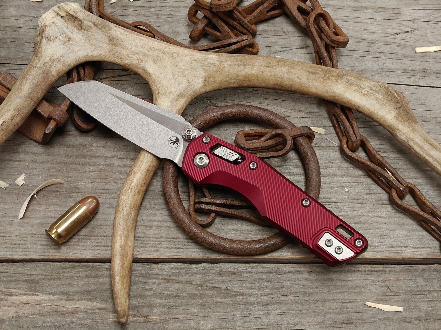 Microtech MSI Mini 3" S/E Ram-Lok Folding Blade / Fluted Merlot Aluminum / Stonewash Bohler M390MK