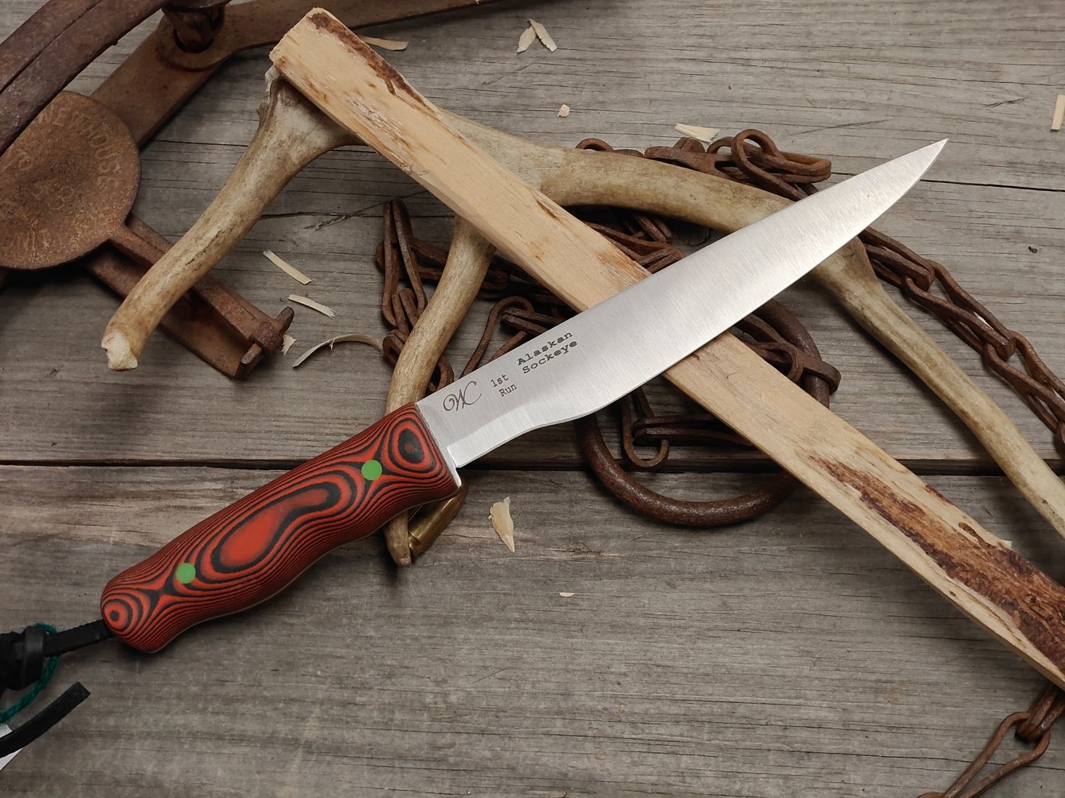 William Collins Alaskan Sockeye 7.5" Fillet Knife / Orange Suretouch w/ Lime Green G10 Pins / Satin Nitro-V