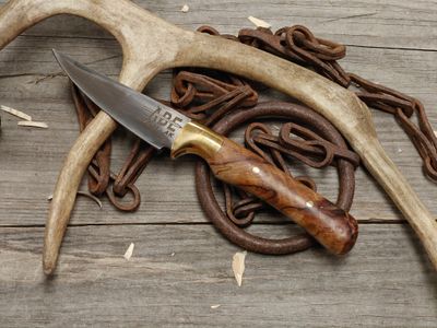ABE Knives 3.25" Fixed Blade / Stabilized Birch Burl w/ Brass Bolster / San Mai 80Crv2 &amp; 15n20