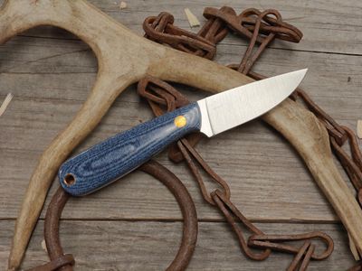 Brisa Necker 70 2.5" Fixed Blade / Blue Jean Denim Micarta / Satin Flat Grind 12C27 / Leather Sheath
