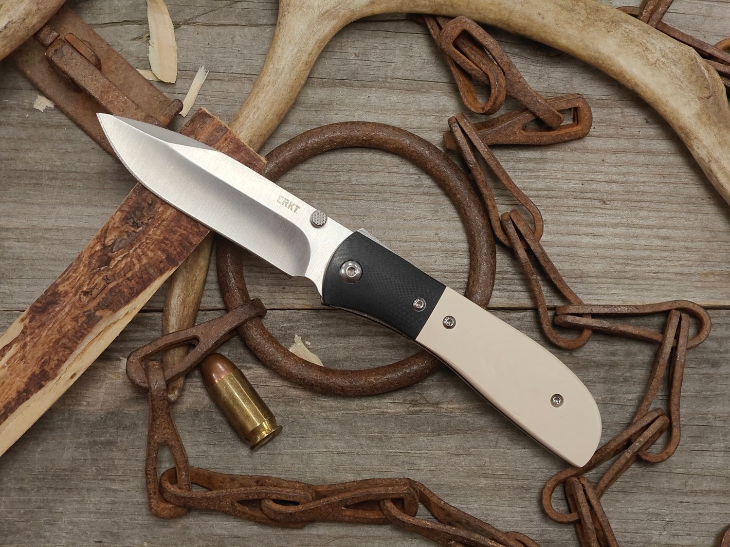 CRKT Carson M4 3.25" Spring Assisted Linerlock / White Micarta W/ Black G10 Bolster / Satin Stainless Steel