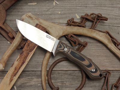 Montana Knife Co. Mule Deer 4" Fixed Blade / Tan And Black G10 / Stonewash MagnaCut