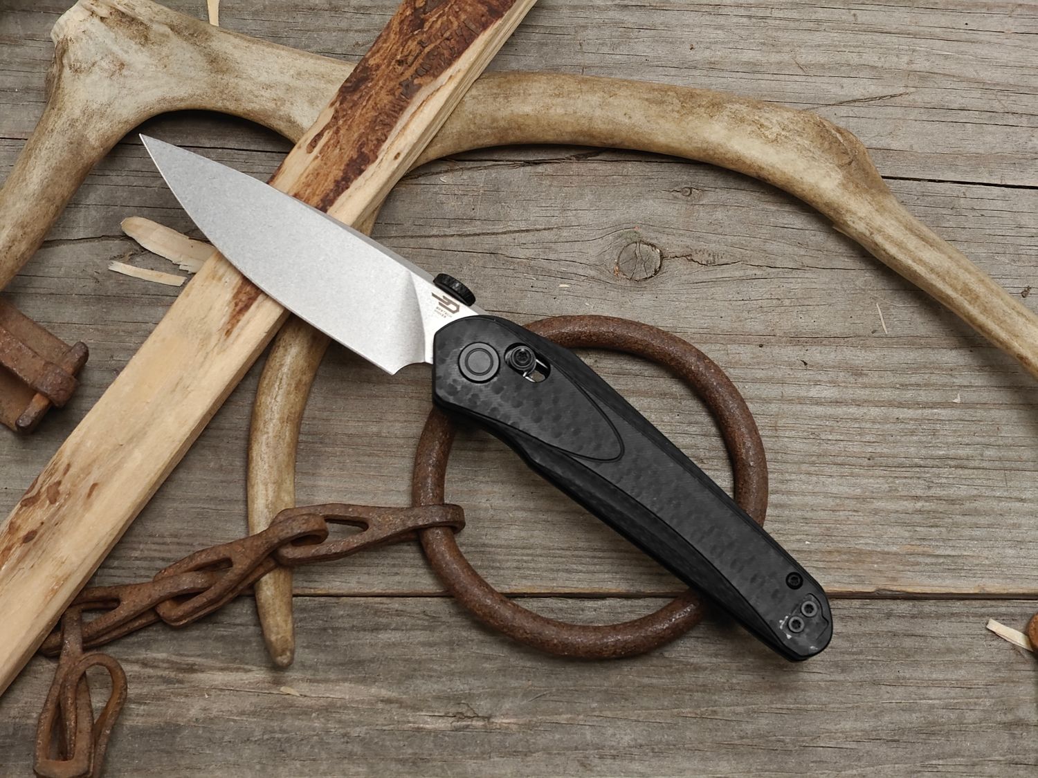 Bestech Knives Mothus 3.5" Crossbar Lock Folder / Carbon Fiber Pattern Black G10 / Stonewash 14C28N