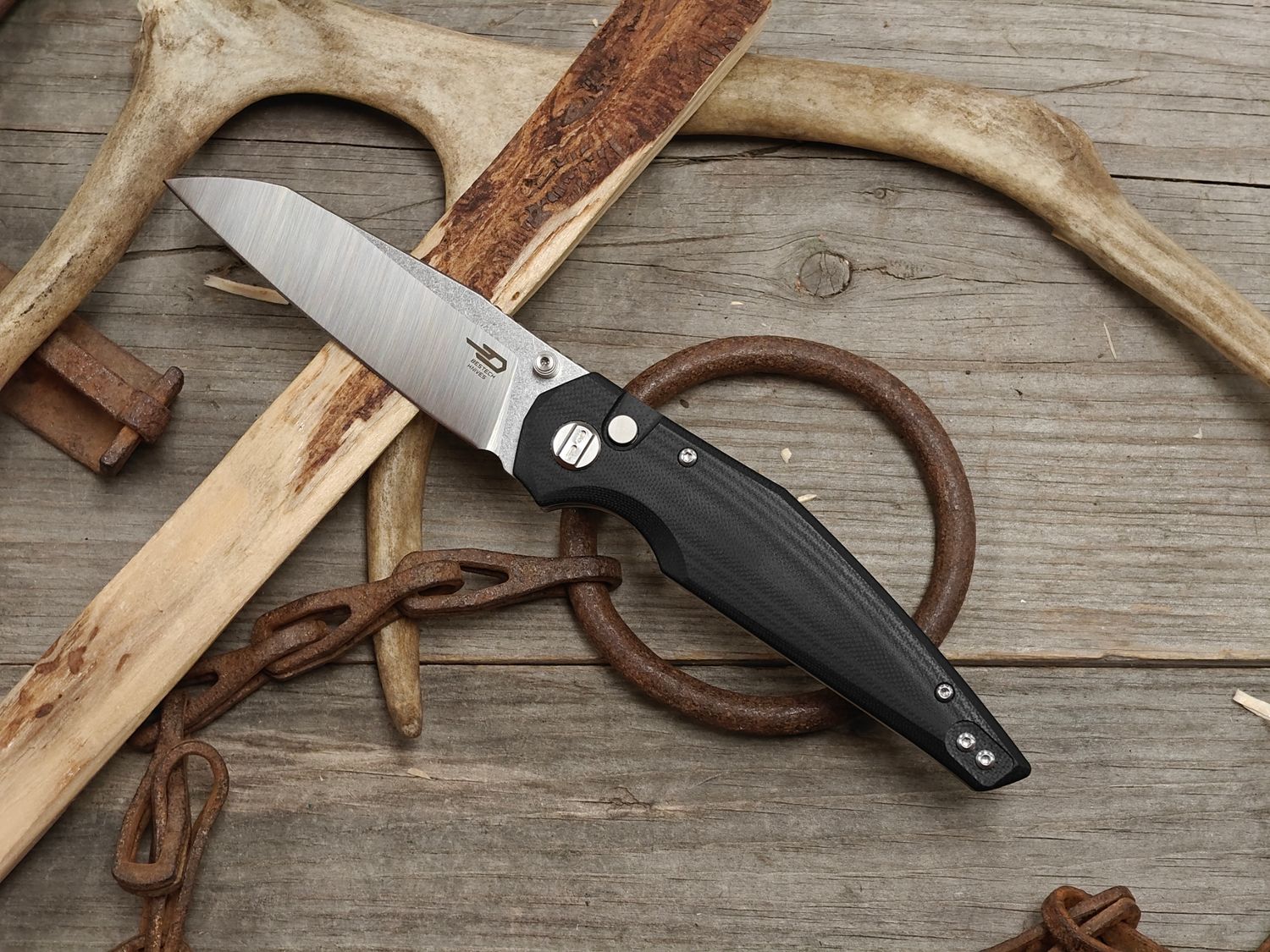 Bestech Knives Snakebird 3.5" Button Lock Folding / Black G10 / Satin 14C28N