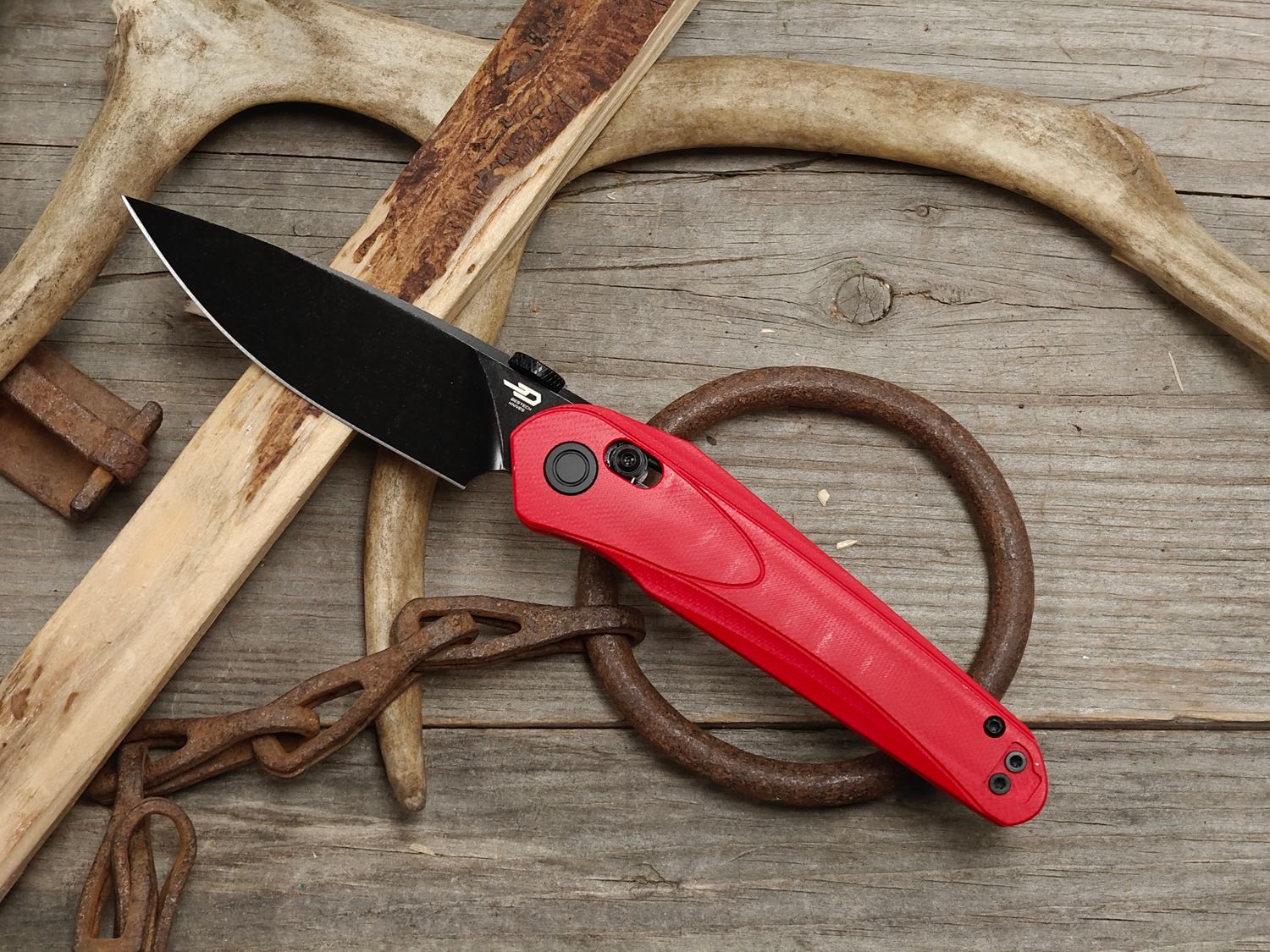Bestech Knives Mothus 3.5" Crossbar Lock Folder / Red G10 / Black Stonewash 14C28N