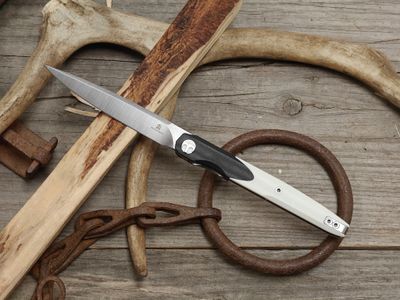 Bestech Knives Lanza 3.5" Liner Lock Folder / Black &amp; White G10 / Satin 14C28N
