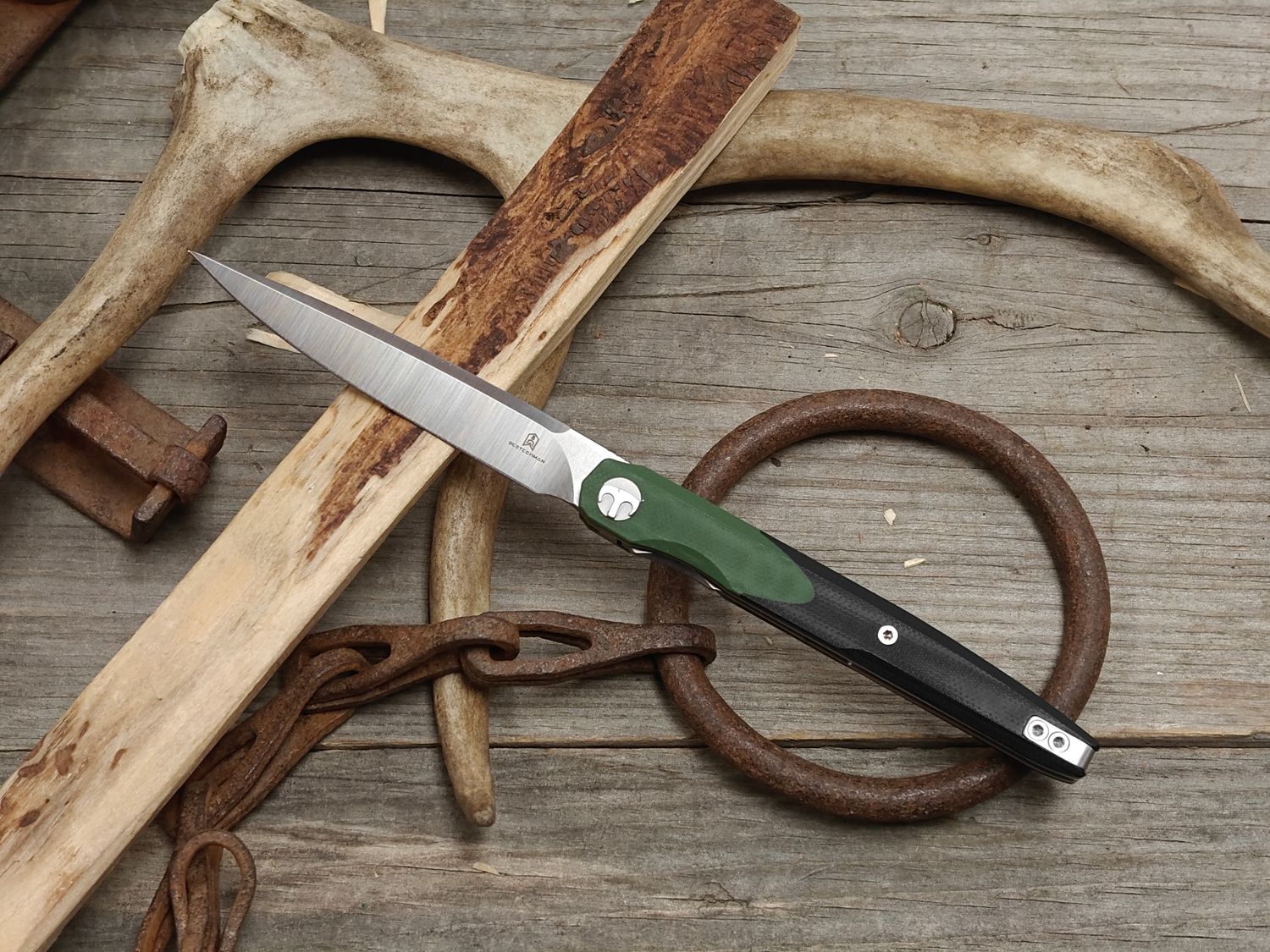 Bestech Knives Lanza 3.5" Liner Lock Folder / Black &amp; Green G10 / Satin 14C28N