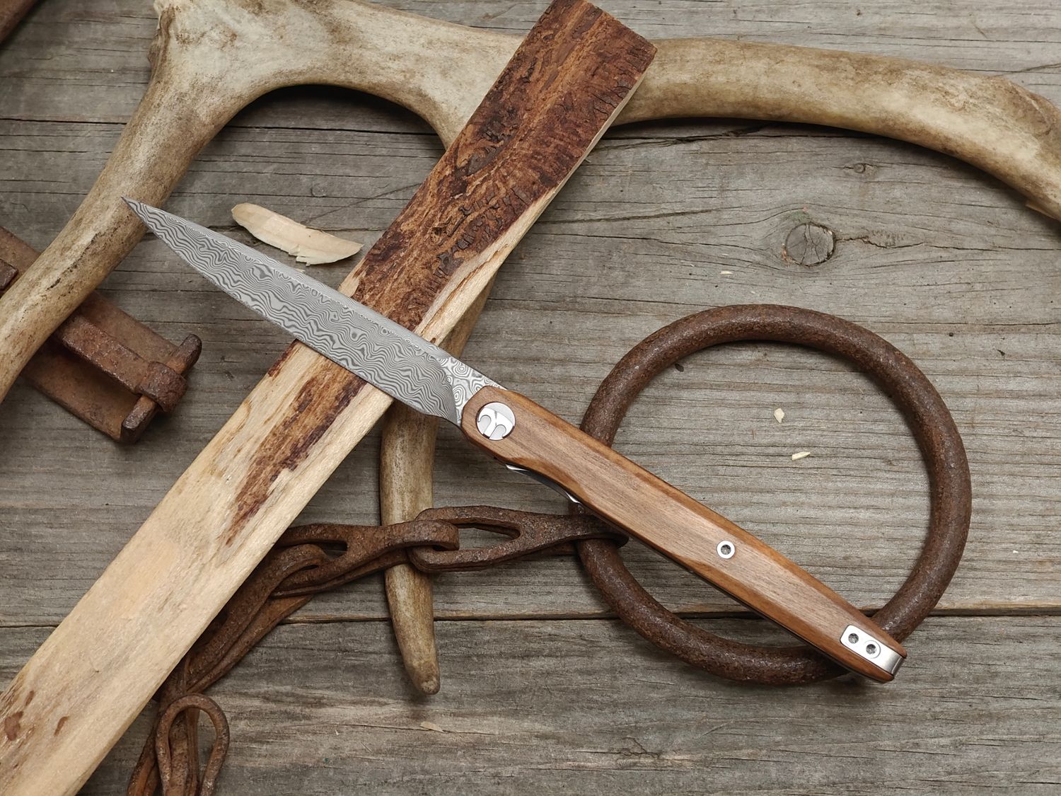 Bestech Knives Lanza 3.5" Liner Lock Folder / Olive Wood / Damascus