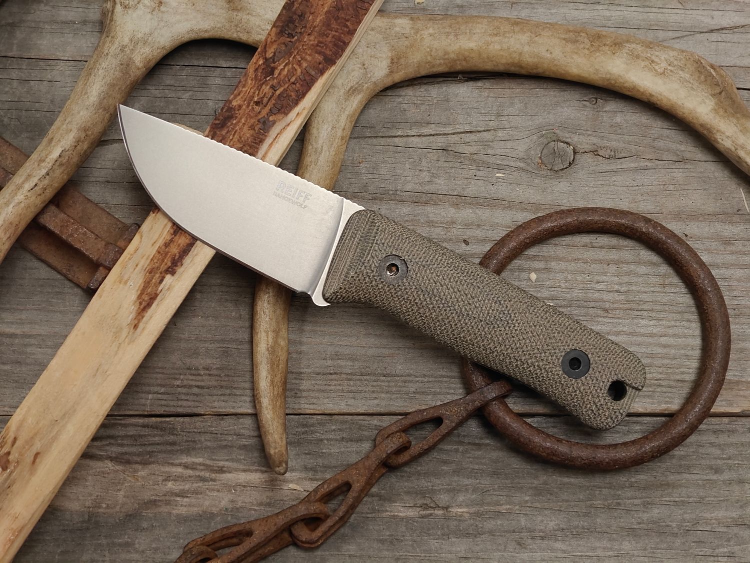 Reiff Knives + Ranger Point Precision RangeWolf 3" Fixed Blade / OD Green Canvas Micarta / Stonewashed CPM-MagnaCut