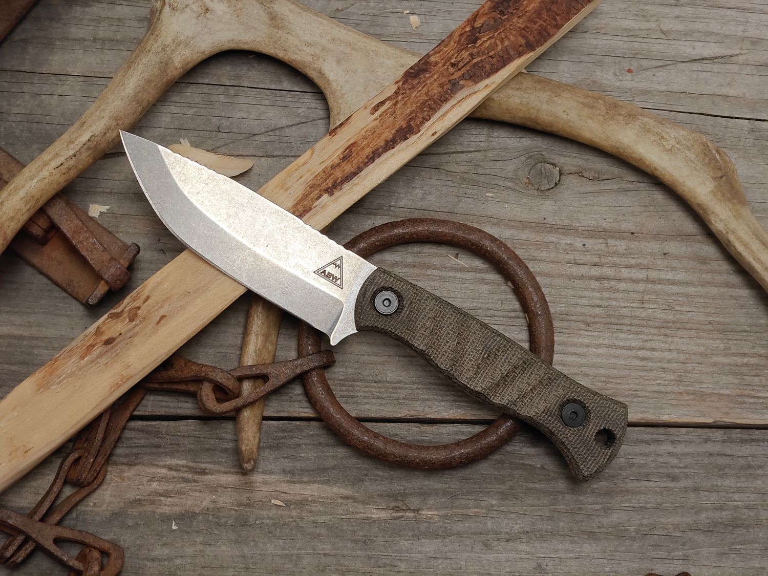 Alaska Blade Works Alpine Skinner 3.5" Fixed Blade / OD Green Micarta / StoneWash S45VN