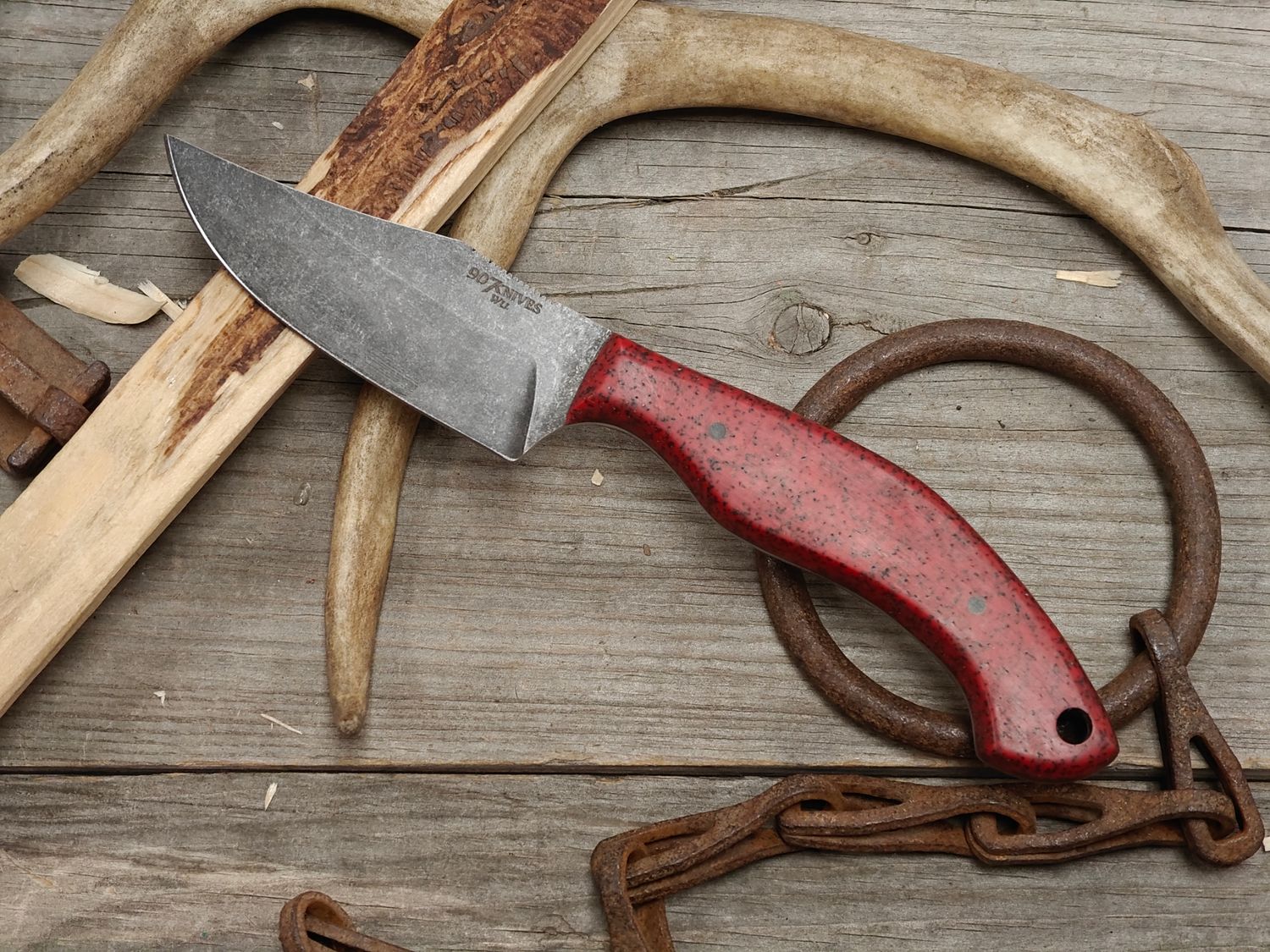 907Knives DPKI1 3.5" Fixed Blade / Red Griptek / Stonewashed 80Crv2