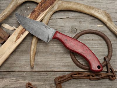 907Knives DPKI1 3.5" Fixed Blade / Red Griptek / Stonewashed 80Crv2