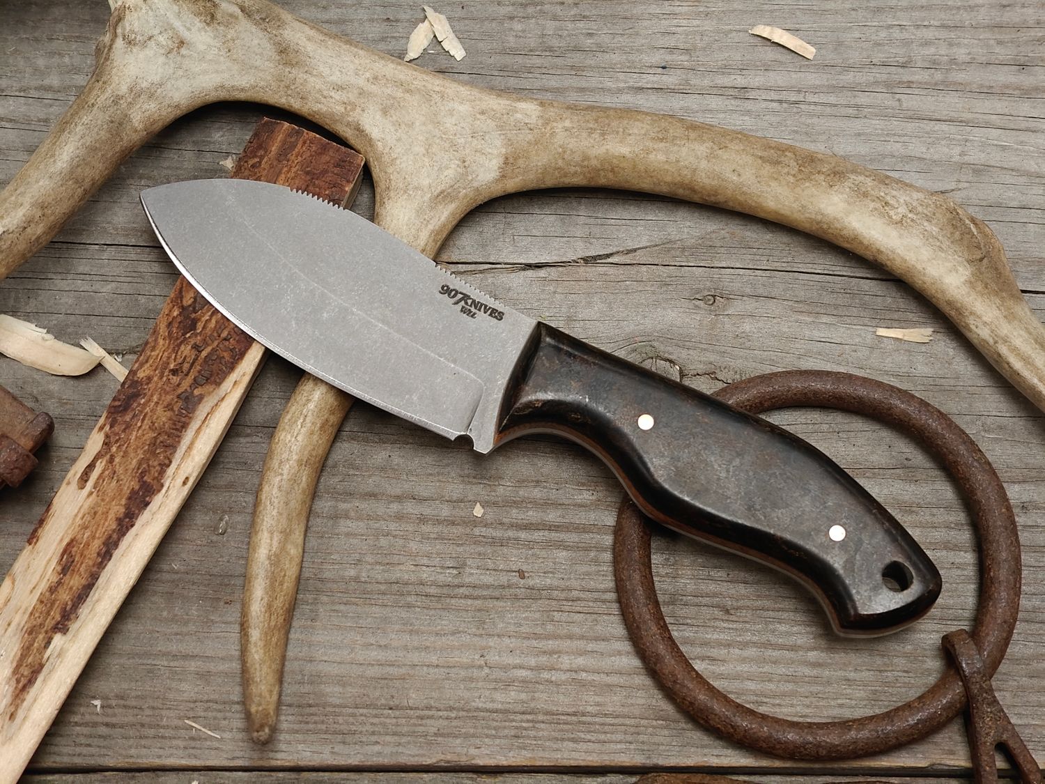 907Knives GMI1 3.5" Fixed Blade / Soviet Rag Micarta w/ Natural Micarta Liners / Tumbled AEB-L