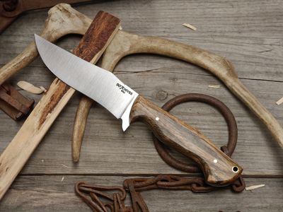 907K Recurve 5" Fixed Blade / Tigerwood w/ Green Liners / Satin AEB-L
