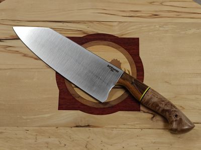 907Knives K-Tip 7" Chef Knife / Monkeypod &amp; Big Leaf Maple w/ Yellow/Black Liners / Satin AEB-L