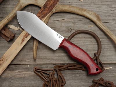 907Knives Camp Knife 5.25" Fixed Blade / Red Griptech w/ Blue Liner / Satin AEB-L
