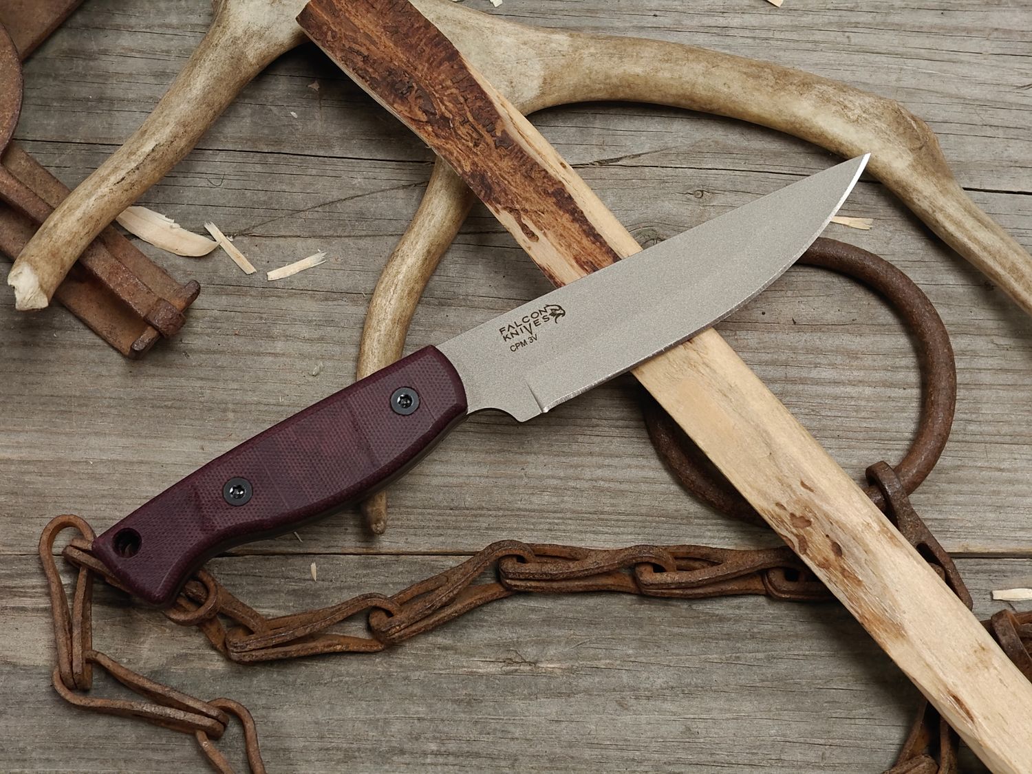 Falcon Knives Bushcraft 4.5" Fixed Blade / Maroon Micarta / Gun Metal Grey Cerakote CPM-3V