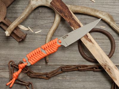 Falcon Knives Skeleton 4" Fixed Blade / Orange Paracord Wrap / Gun Metal Grey Cerakote S30V