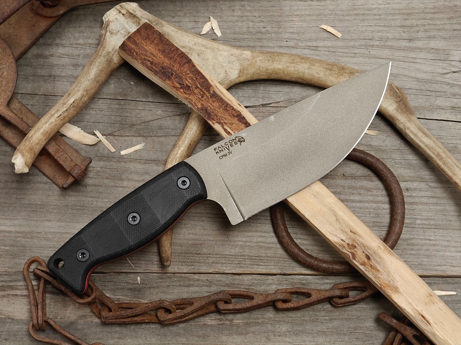 Falcon Knives Large Camp 5.5" Fixed Blade / Black Micarta w/ Orange Liners / Gun Metal Grey Cerakote CPM-3V